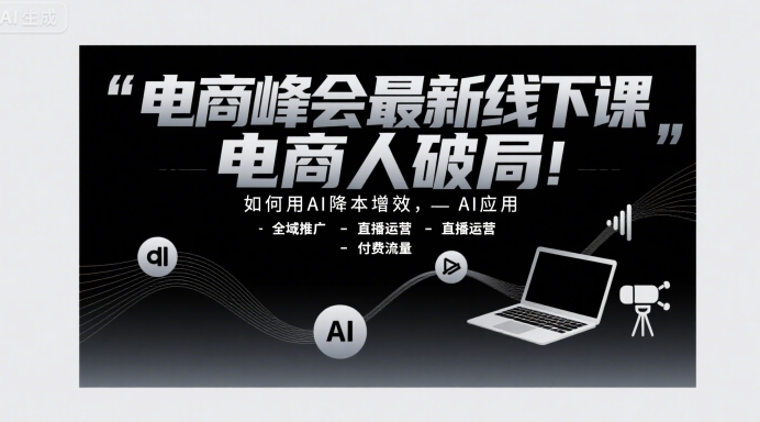 电商峰会最新线下课，电商人破局，如何用AI降本增效，AI应用-全域推广-直播运营-付费流量-萤火网创