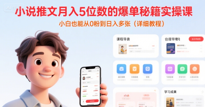 小说推文月入5位数的爆单秘籍实操课，，小白也能从0粉到日入多张(详细教程)-萤火网创