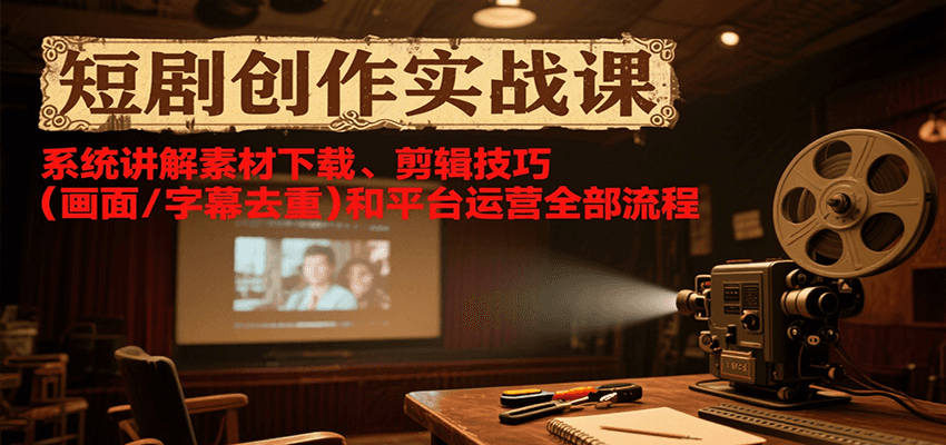 短剧创作实战课，系统讲解素材下载、剪辑技巧(画面/字幕去重)和平台运营全部流程-萤火网创