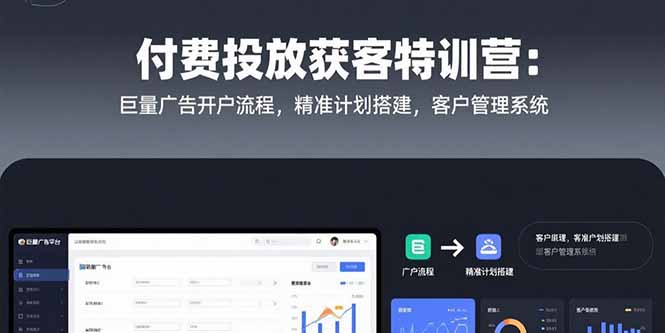 付费投放获客特训营：巨量广告开户流程，精准计划搭建，客户管理系统-萤火网创