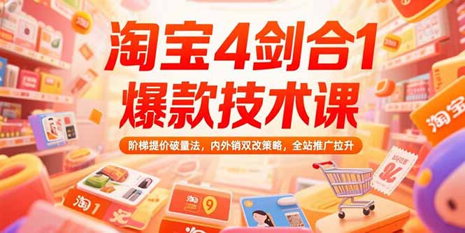 淘宝4剑合1爆款技术课73期：阶梯提价破量法，内外销双改策略 全站推广拉升-萤火网创
