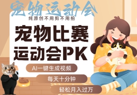 AI一键生成宠物比赛运动会PK视频，纯原创不用剪不用拍，每天十分钟，轻松月入过1W+-萤火网创