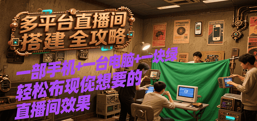 多平台直播间搭建全攻略，一部手机+一台电脑+一块绿布轻松实现你想要的直播间效果-萤火网创