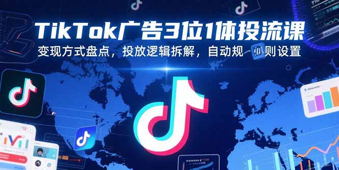 TikTok广告3位1体投流课，变现方式盘点，投放逻辑拆解，自动规则设置-萤火网创