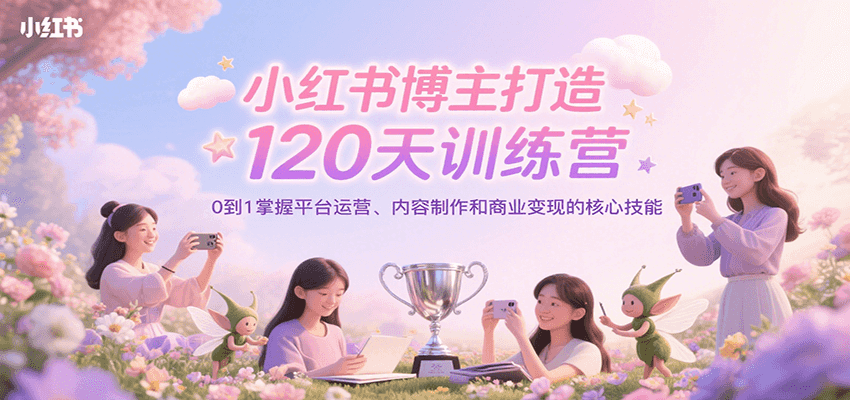 小红书博主打造120天训练营，0到1掌握平台运营、内容制作和商业变现-萤火网创