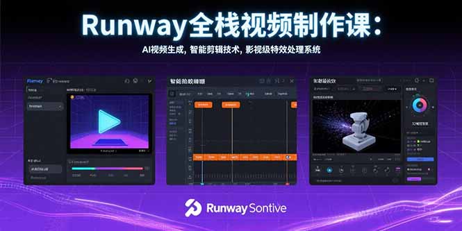 Runway全栈视频制作课：AI视频生成，智能剪辑技术，影视级特效处理系统-萤火网创
