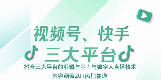 视频号、快手、抖音三大平台的剪辑与数字人直播技术，内容涵盖20+热门赛道-萤火网创