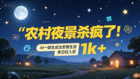 农村夜景杀疯了！AI一键生成治愈系慢生活，单日狂入1k+-萤火网创