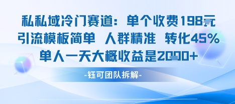 私域冷门赛道单个收费198米引流模板简单人群精准 45%的转化率单人一天大概收益多张-萤火网创