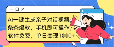 AI一键生成亲子对话视频，条条爆款，一部手机即可操作，单日变现数张-萤火网创