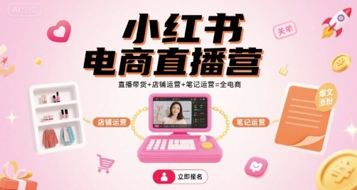 小红书电商直播营，直播带货+店铺运营+笔记运营=全电商-萤火网创