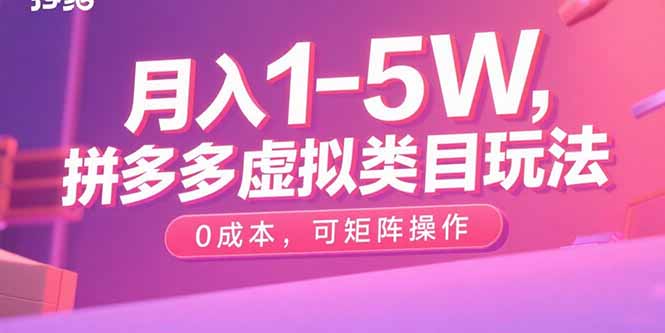 月入1-5W，拼多多虚拟类目玩法，0成本，可矩阵操作-萤火网创