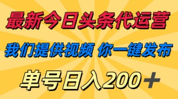 最新今日头条代运营，我们提供视频，你一键发布，单号日入200+【揭秘】-萤火网创
