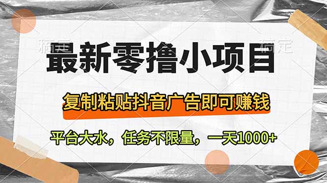 最新零撸小项目，复制粘贴抖音广告即可赚钱，平台大水，任务不限量，一…-萤火网创