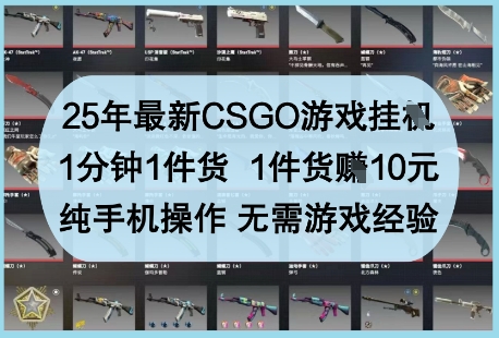 25年最新CSGO游戏挂G，1分钟1件货，1件货挣10元，纯手机操作，无需游戏经验【揭秘】-萤火网创