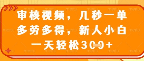 视频审核员，几秒一单，不限时间，不限地点，多做多得，新人小白一天轻松几张+【揭秘】-萤火网创