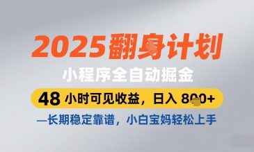 2025小程序全自动掘金，48 小时可见收益，日入8张，长期稳定靠谱，小白宝妈轻松上手【揭秘】-萤火网创