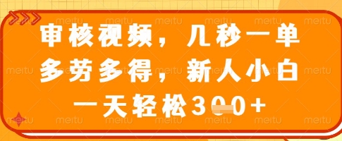 审核视频，几秒一单，多劳多得，新人小白一天轻松3张【揭秘】-萤火网创