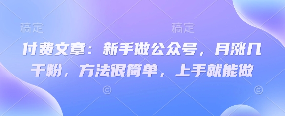 付费文章：新手做公众号，月涨几干粉，方法很简单，上手就能做-萤火网创