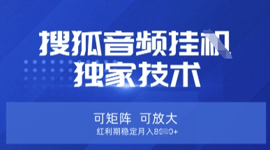【搜狐音频挂G】独家技术，可矩阵可放大，红利期稳定月入8k【揭秘】-萤火网创