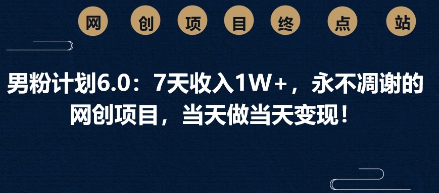 男粉计划6.0：7天收入1W+，永不凋谢的网创项目，当天做当天变现！-萤火网创