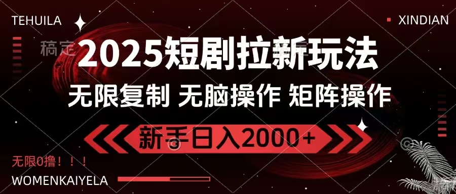 2025短剧拉新玩法，无需注册登录，无限0撸，无脑批量操作日入2000+-萤火网创