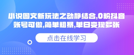 小说推文图文新玩法之动静结合，0粉抖音账号可做，简单粗暴，单日变现多张-萤火网创