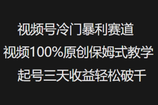 视频号冷门暴利赛道视频100%原创保姆式教学起号三天收益轻松破千-萤火网创