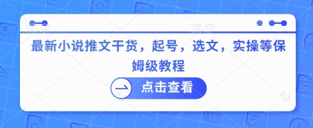 最新小说推文干货，起号，选文，实操等保姆级教程-萤火网创