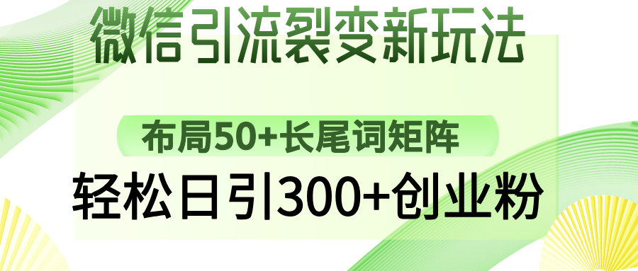 微信引流裂变新玩法：布局50+长尾词矩阵，轻松日引300+创业粉-萤火网创