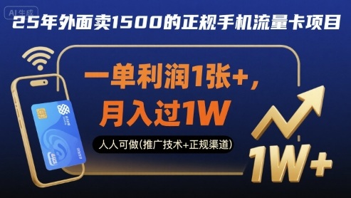 25年外面卖1500的正规手机流量卡项目，一单利润1张+，月入过1W，人人可做(推广技术+正规渠道)【揭秘】-萤火网创