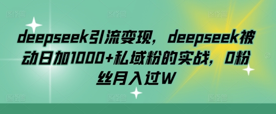 deepseek引流变现，deepseek被动日加1000+私域粉的实战，0粉丝月入过W-萤火网创