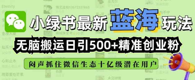 小绿书无脑搬运引流，全自动日引500精准创业粉，微信生态内又一个闷声发财的机会-萤火网创
