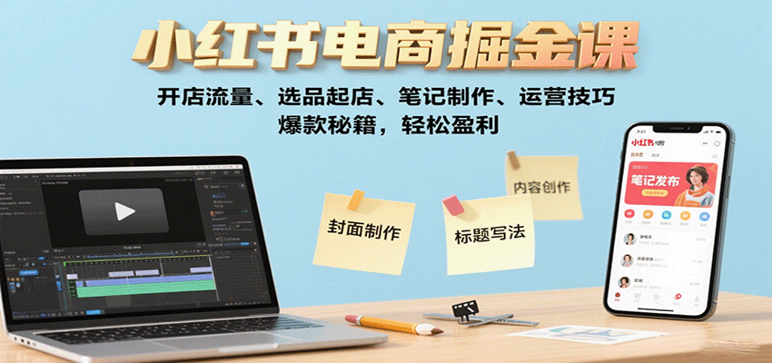 小红书电商掘金课：开店流量、选品起店、笔记制作、运营技巧，爆款秘籍，轻松盈利-萤火网创