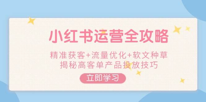 小红书运营全攻略，精准获客+流量优化+软文种草，揭秘高客单产品投放技巧-萤火网创