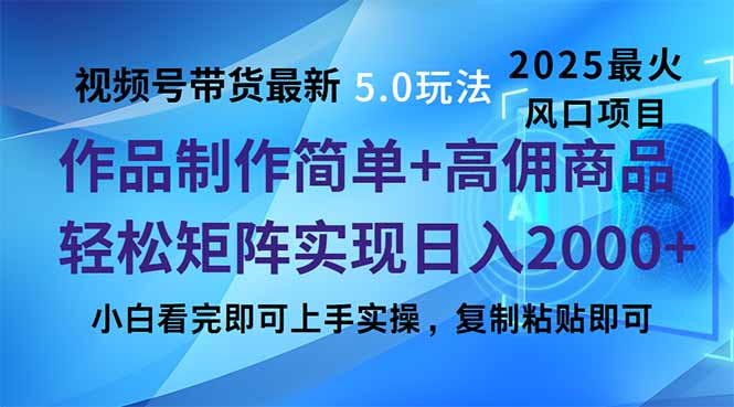 视频号带货最新5.0玩法，作品制作简单，当天起号，复制粘贴，轻松矩阵…-萤火网创