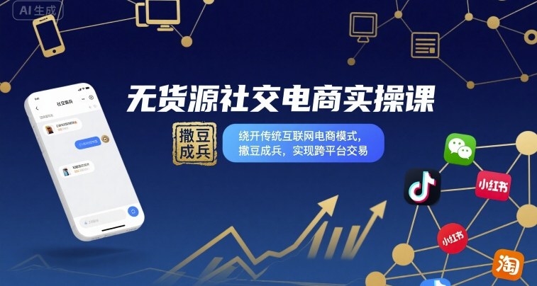 无货源社交电商实操课，绕开传统互联网电商模式，撒豆成兵，实现跨平台交易-萤火网创