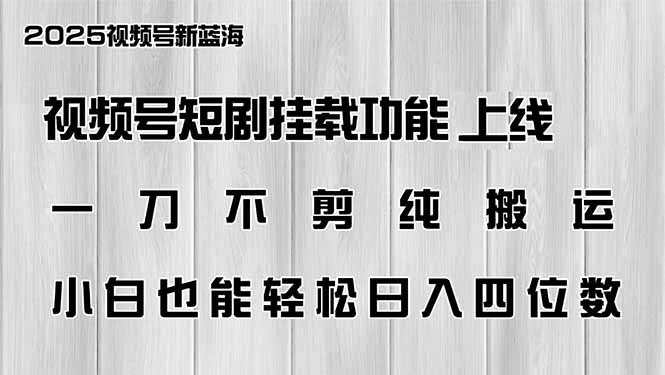 视频号短剧挂载功能上线，一刀不剪纯搬运，小白也能轻松日入四位数-萤火网创