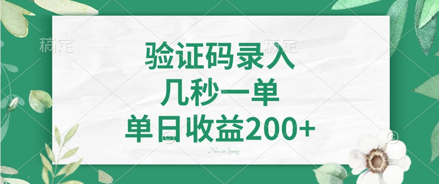 验证码录入，几秒一单，单日收益200+-萤火网创
