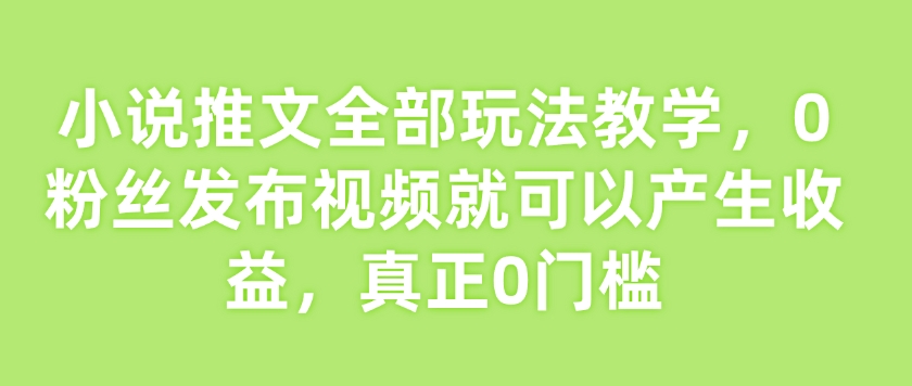 小说推文全部玩法教学，0粉丝发布视频就可以产生收益，真正0门槛-萤火网创
