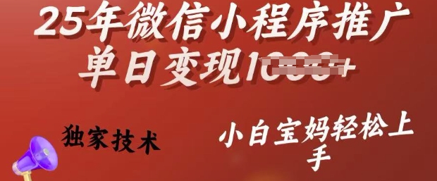 25年微信小程序推广单日变现多张，独家技术，小白宝妈轻松上手【揭秘】-萤火网创