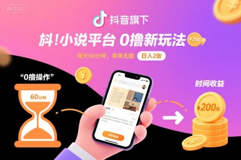 抖音旗下小说平台0撸新玩法，每天挂G60分钟，简单无脑，日入2张【揭秘】-萤火网创