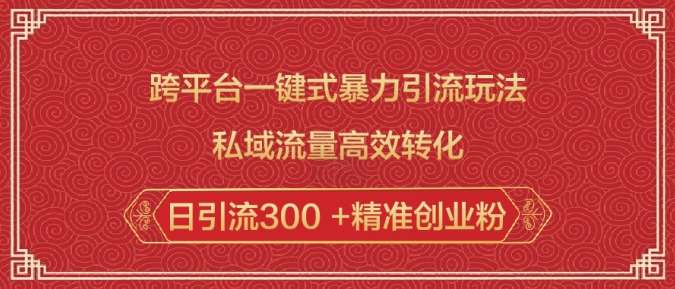 跨平台一键式暴力引流玩法，私域流量高效转化日引流300 +精准创业粉-萤火网创
