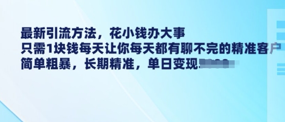 最新引流方法，花小钱办大事，只需1块钱每天让你每天都有聊不完的精准客户 简单粗暴，长期精准-萤火网创