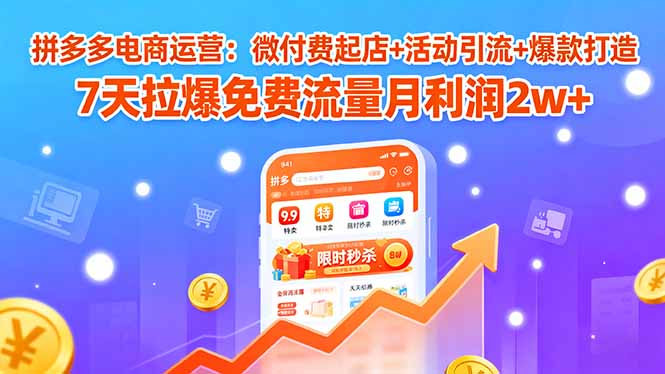 拼多多电商运营：微付费起店+活动引流+爆款打造 7天拉爆免费流量月利润2w+-萤火网创