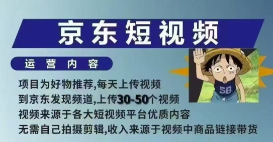 京东短视频带货课，无需自己拍摄剪辑，保姆式教学，两天快速上手-萤火网创