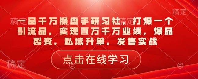 一品千万操盘手研习社，打爆一个引流品，实现百万千万业绩，爆品裂变，私域升单，发售实战-萤火网创