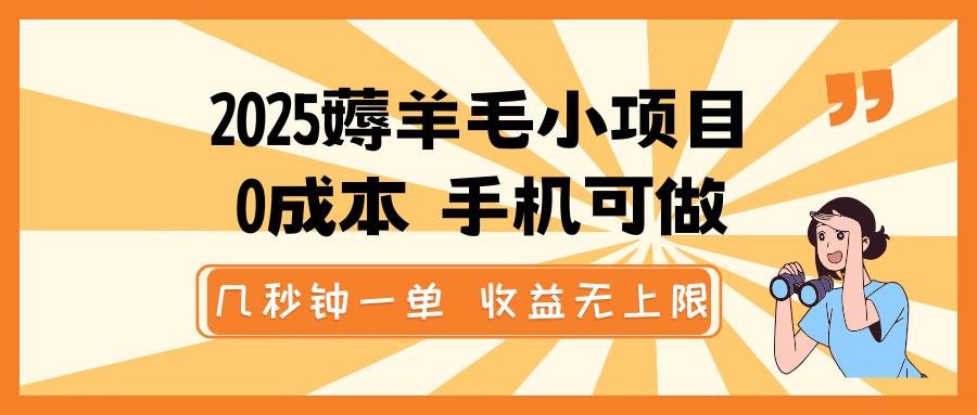 2025薅羊毛小项目，0成本 手机可做，几秒钟一单，收益无上限-萤火网创
