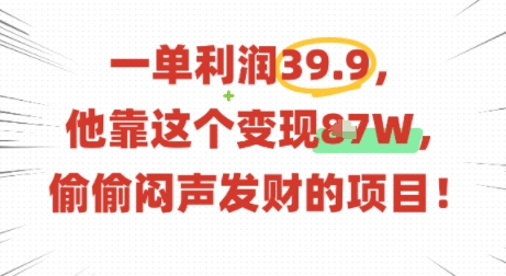 一单利润39.9，有人靠这个变现几十个，偷偷闷声发财的项目-萤火网创