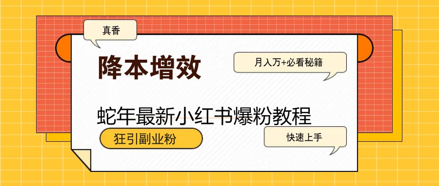 蛇年最新小红书爆粉教程，狂引副业粉，月入万+必看-萤火网创